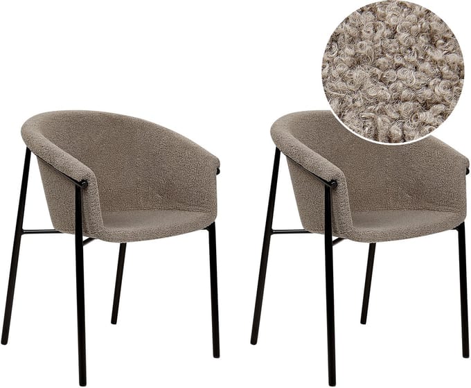 AMES - Eetkamerstoel set van 2 - Taupe - Bouclé