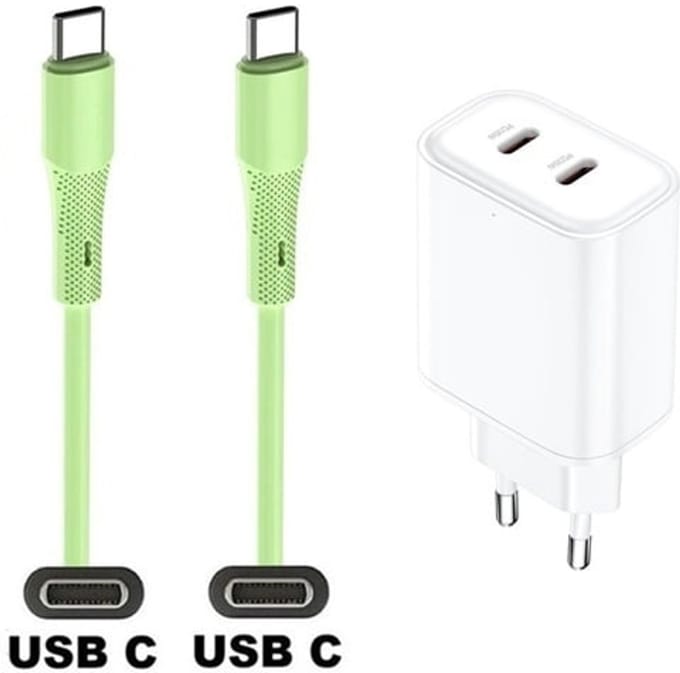 35W super snellader met 2 poorten USB C en USB C + 1,0m USB C naar C kabel. Universele PD lader. Oplader adapter past op Kobo (Rakuten) eReader Elipsa, Elipsa 2E, Sage, Libra 2, Libra Colour, Clara 2E, Clara Colour, Clara BW - Kindle (Amazon) Scribe