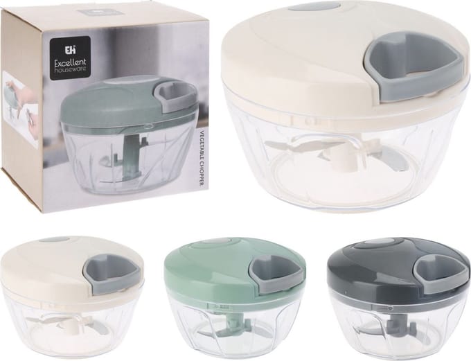 Hakmolen - Groentehakker - Multihakker - Groentensnijder handmatig - 3 RVS messen - inhoud 300 ml