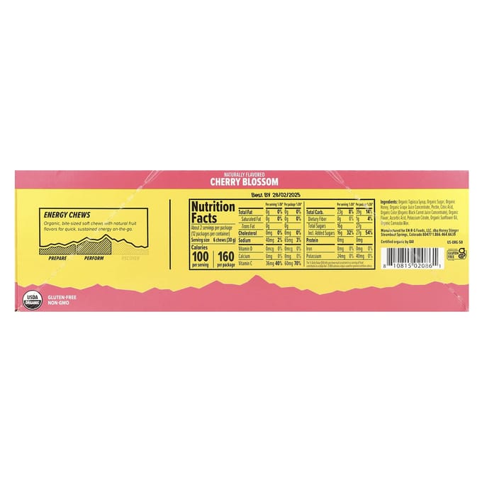 Honey Stinger, Chews Énergétiques, Fleur de Cerisier, 12 paquets, 50 g (1,8 oz) chaque