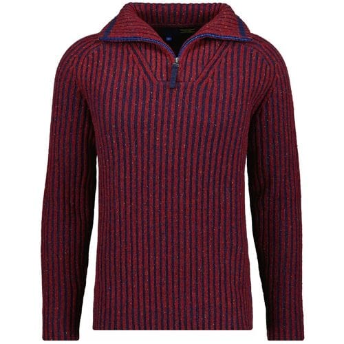 Ragman Trui Troyer Zip Two Tone High Texture Rib Knit Roestrood / male
