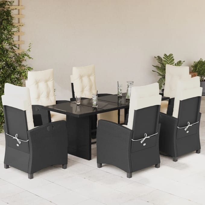 vidaXL - 7-delige - Tuinset - met - kussens - poly - rattan - zwart