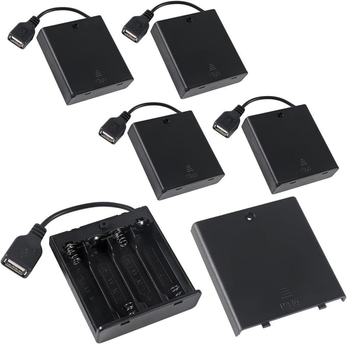 Dailygoods - 5 Stuks 4 AA Batterijhouder met USB Kabel en Aan/Uit Schakelaar
