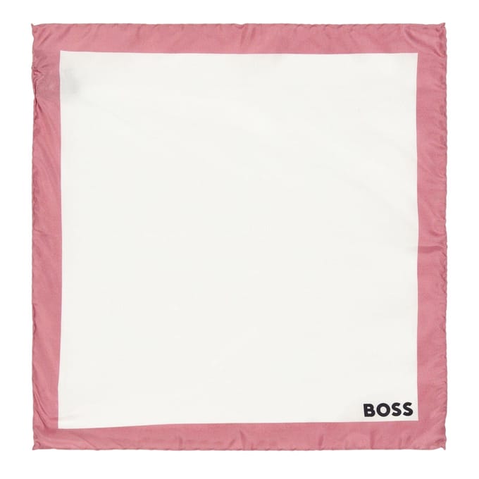 Boss Pocketdoekje met rand (Wit/Stofroze)