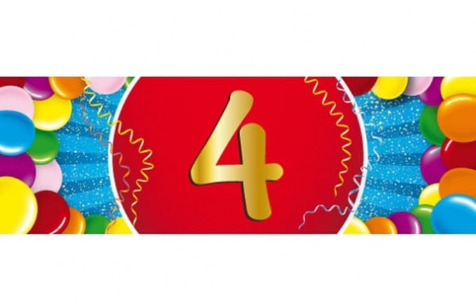 4 jaar leeftijd sticker 19 x 6 cm - 4 jaar verjaardag/jubileum versiering