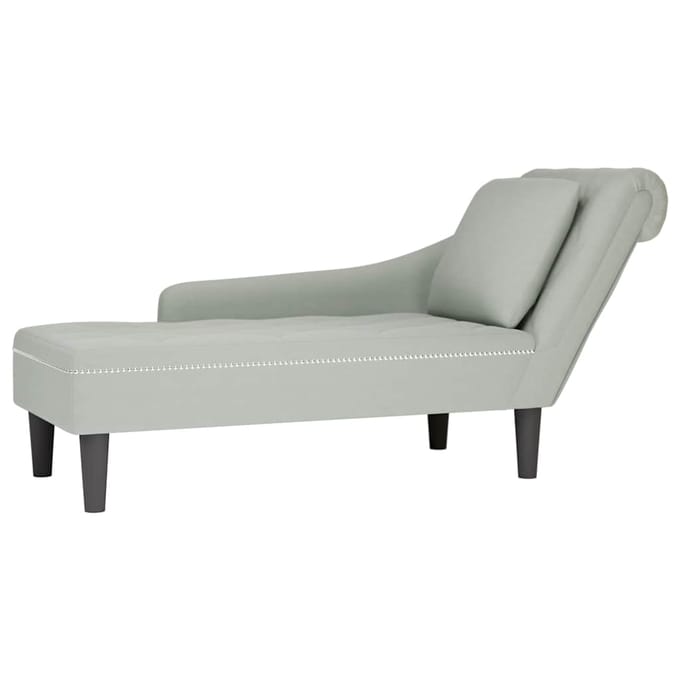 vidaXL - Chaise - longue - met - kussen - & - rechterarmleuning - fluweel - lichtgrijs