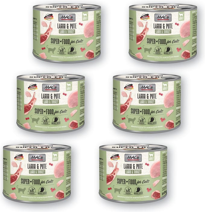 MAC's Kattenvoer Natvoer Blik 95,8% Lam & Kalkoen 6 x 200g
