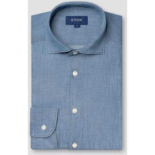 Eton Overhemd Denim Twill Mélange Effect Wide Spread Collar Licht Blauw / male