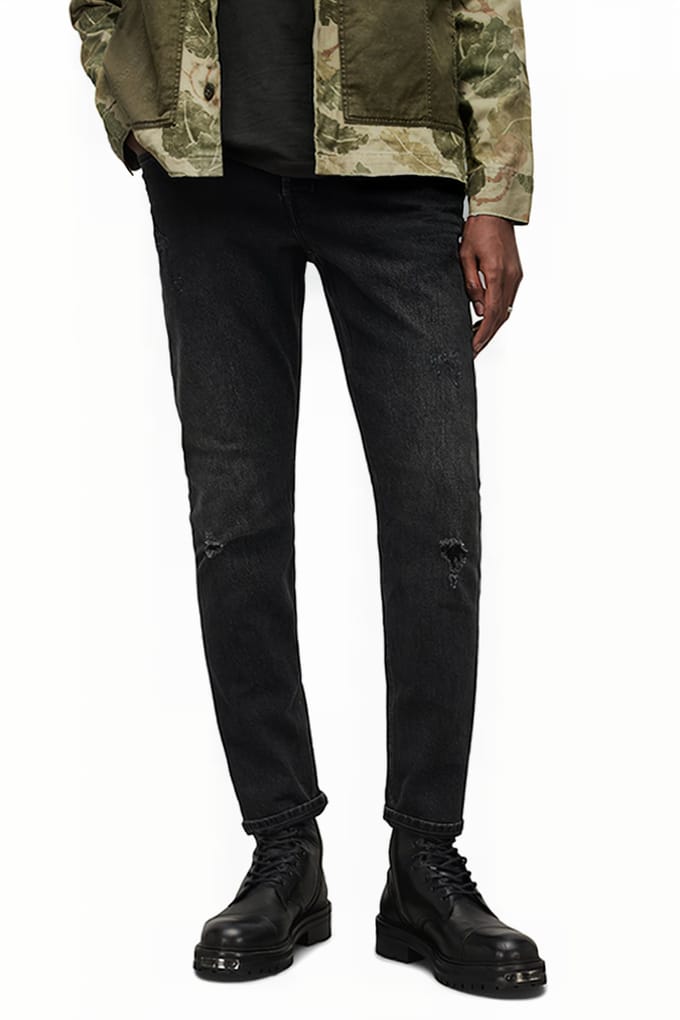 AllSaints Rex Damaged Washed Black Größe: W38L32 | Slim Jeans Outlet | Herren | Schwarz