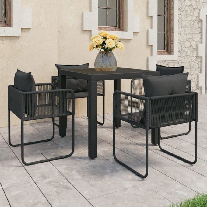 vidaXL - 5-delige - Tuinset - PVC-rattan - zwart