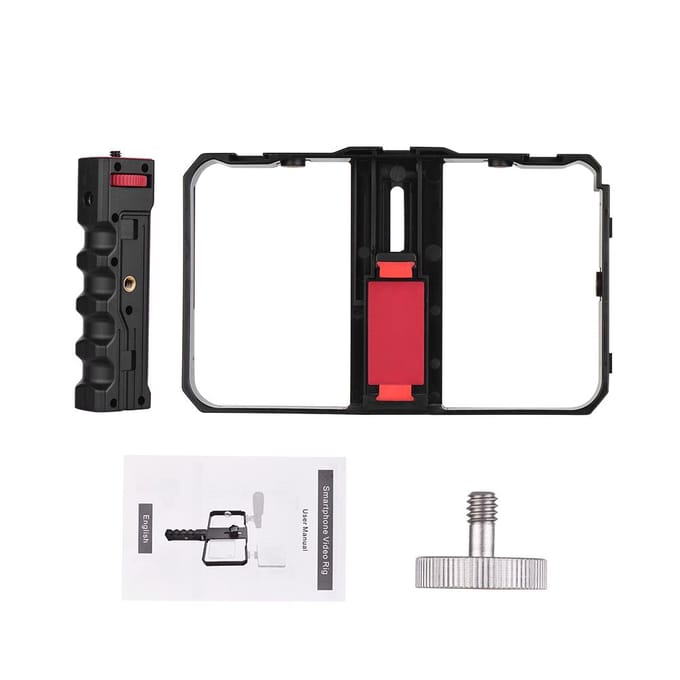 Draagbare Smartphone Video Rig Handheld Telefoon Stabilisator Grip Cage met Telefoonhouder 3 Koude Schoen With Handle gray