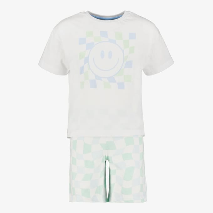 Smiley kinder shortama wit groen - Maat 122/128