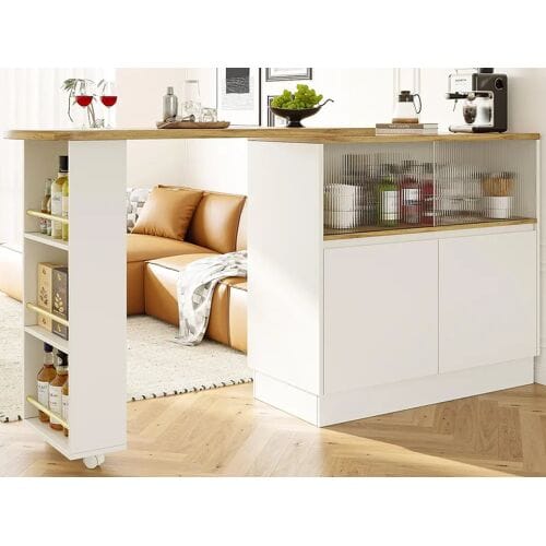 ModernLuxe Dressoir、Draaibaar en uitschuifbaar barmeubel van MDF – grote opbergruimte – eigentijdse stijl – Wit