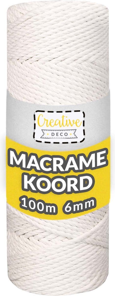 Creative Deco Macrame Koord Katoenen Koord | 100 m Wit | 5-6 mm Dikte