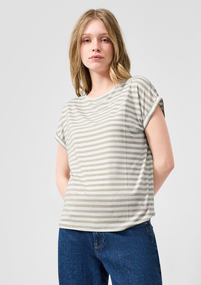 Q/S designed by - Dames t-shirt - Maat M - Vrouwen - Bruin - Lyocell
