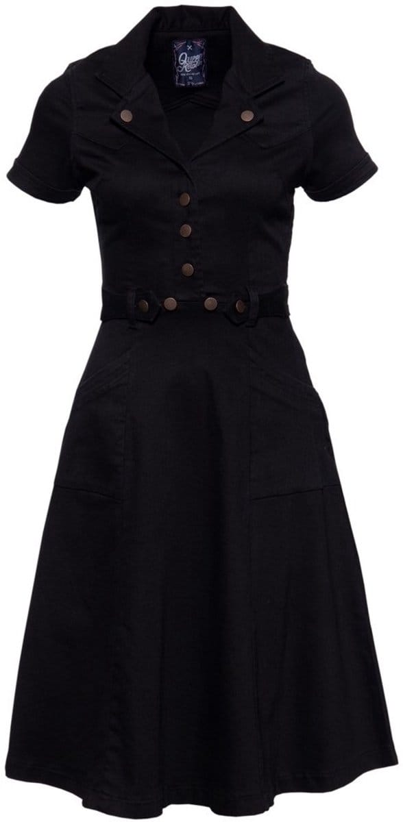 Queen Kerosin - A-line and button front Flare jurk - XS - Zwart