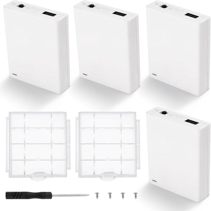 Batterijhouder Set - Opslag Box - Elektronica Projecten - Met USB Aansluiting - 4x AA - Wit