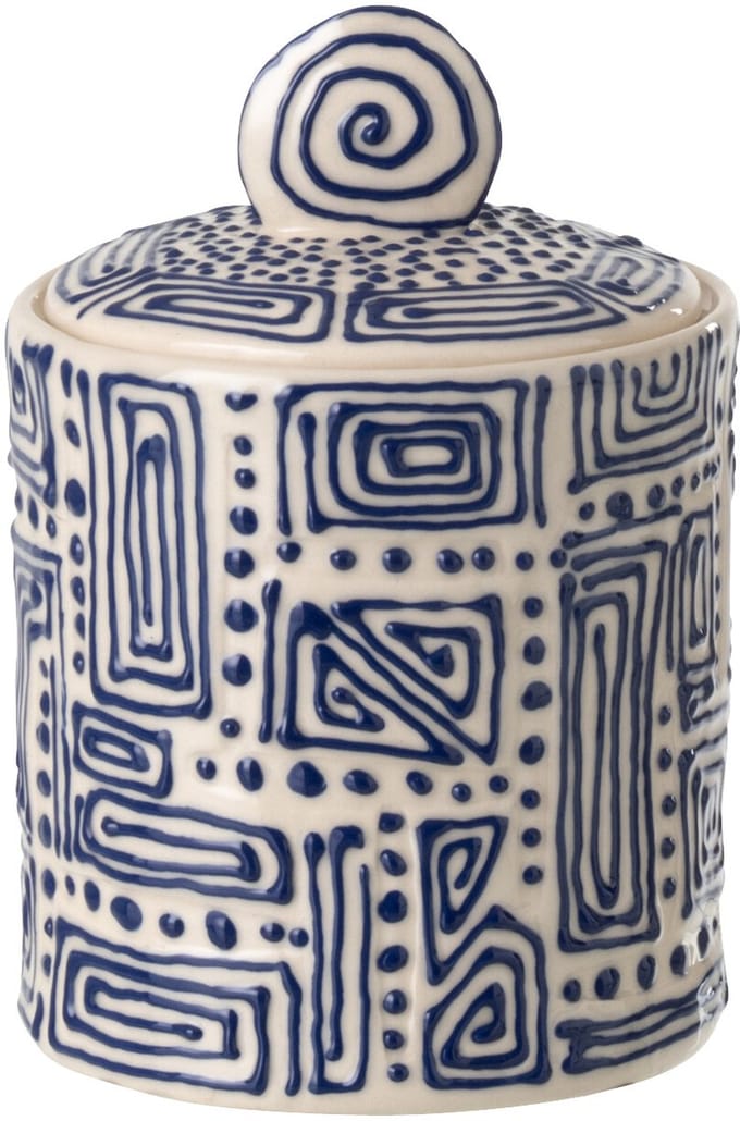 J-Line voorraadpot Patroon - keramiek - wit/blauw