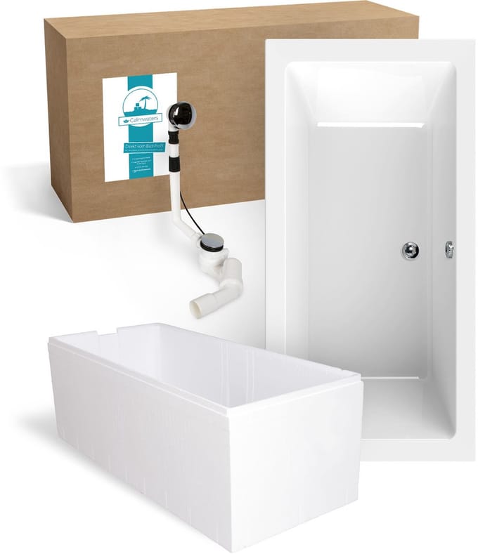 Calmwaters Modern Square 2 - Badkuip - 190 x 90 cm - Set badkuipdragers