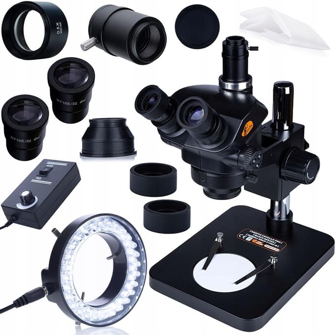 Rosfix Trinoculair Microscoop MSCP-T-PS1-B - 7–45x Zoom, Barlow 0,5x - C-Mount 25mm, 56 LED