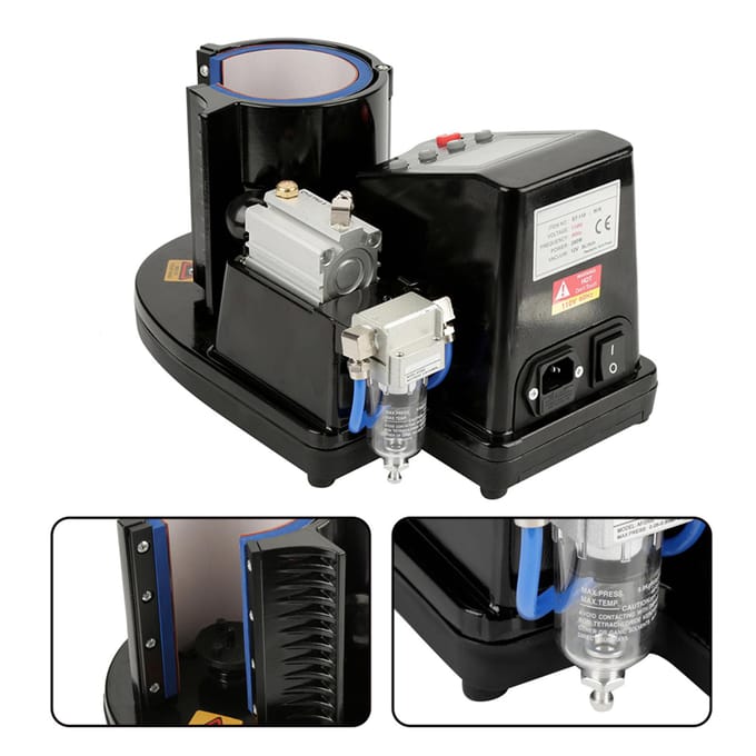 Machine de presse à chaud par sublimation pour transfert automatique de mug pneumatique ST‑110 Noir black