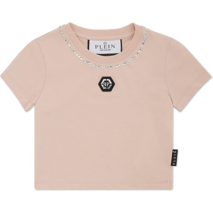 Cropped T-Shirt Strass Round Neck Ss