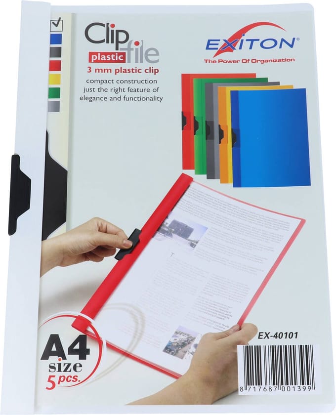 Exiton Klemmap - A4 - Plastic Klem - Transparant Voorblad - Wit – 5 mappen