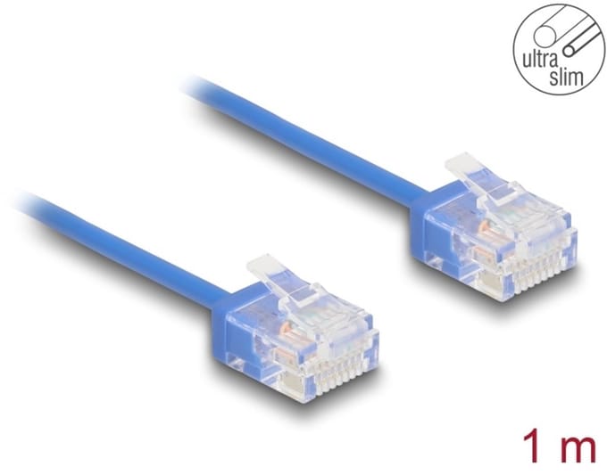 Delock RJ45 Network Cable Cat.6 UTP Ultra Slim 1 m blue with short plugs