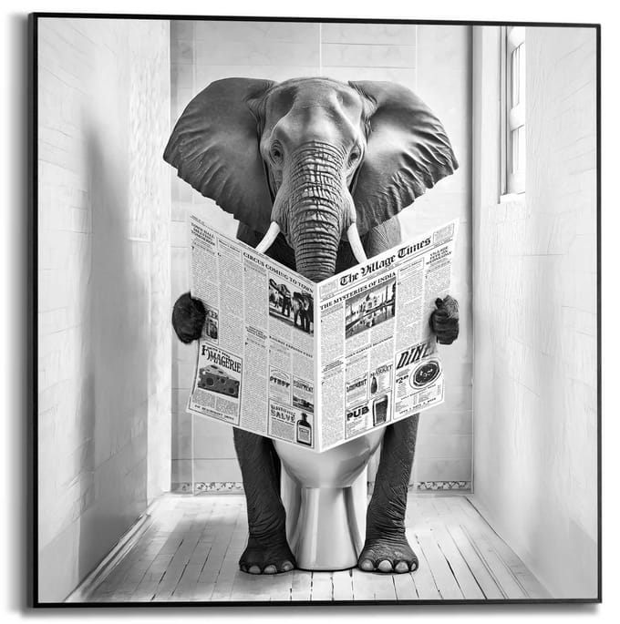 Schilderij Elephant Toilet - 50 x 50 - Hout - REINDERS