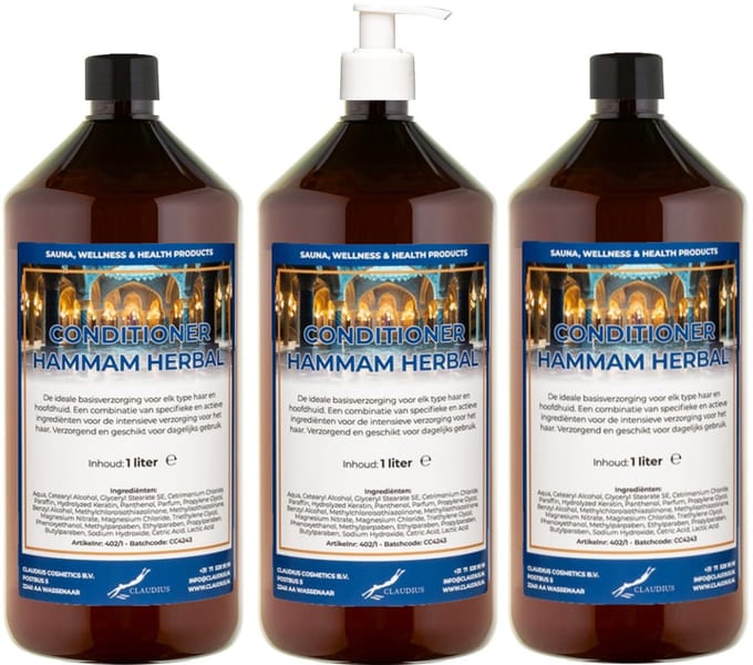 Hairconditioner Hammam Herbal 1 liter met witte pomp - set van 3 stuks