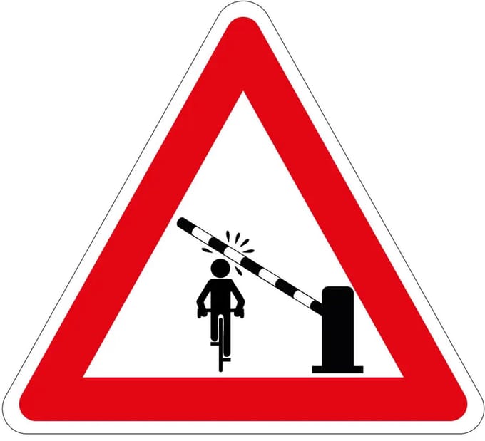 Pas op slagboom fietser sticker | 40 cm