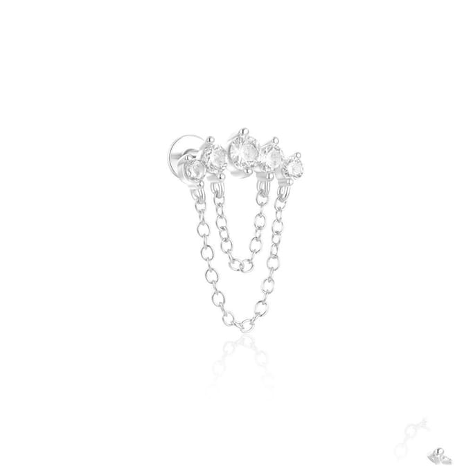 Boucles d'oreilles Stud Cartilage Perçage Zircon Œil de Cheval Pompon 2PCS