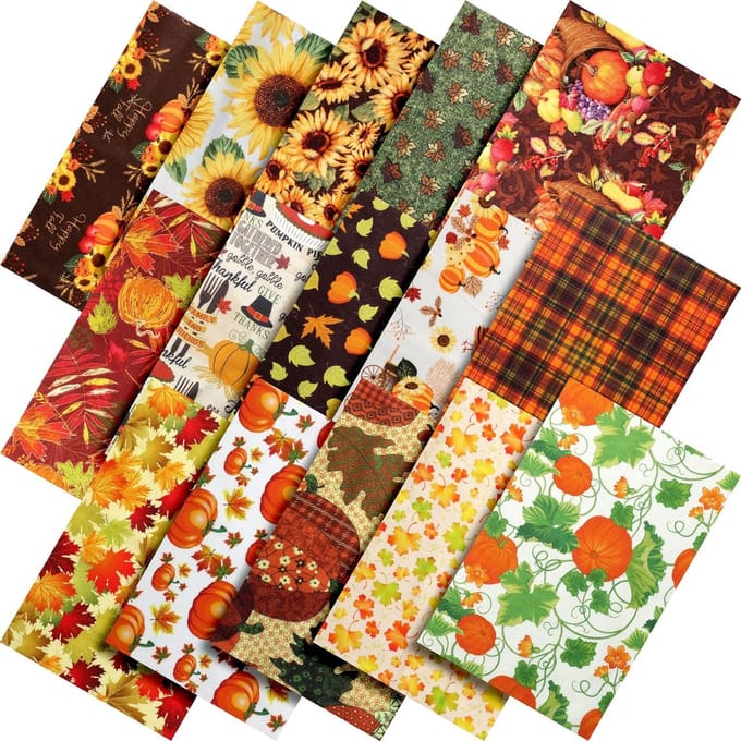 Creatorally Polyester Quiltstoffen Pakket - 70 stuks - 25x25cm - Herfst Pompoen Zonnebloem Vierkante Patchwork - Polyester Stoffen - Naaien DIY - Bedding - quilt - patchwork