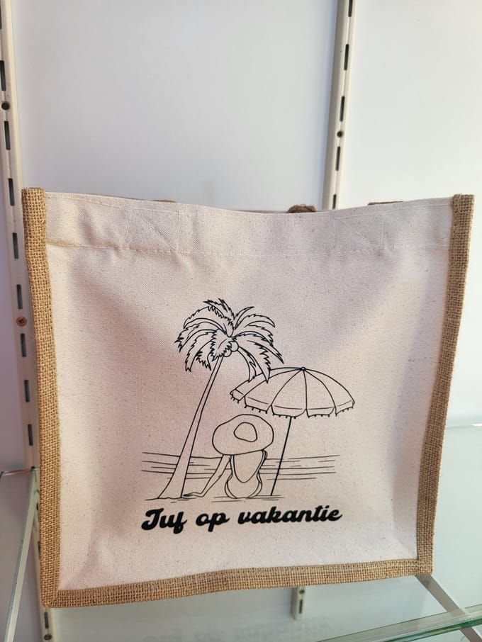 Jute tas "juf op vakantie"