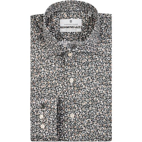 Thomas Maine Overhemd Fantasy Pattern Two-Ply Cotton Poplin Roma Modern Kent Dark Olive / male