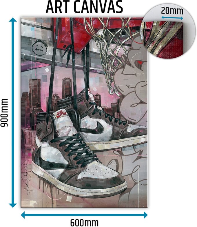 Sneaker canvas high - black laces basket 60x90 cm