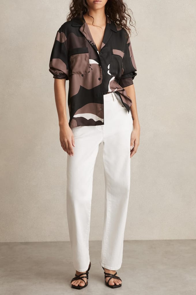 Reiss Floral Print Top Black/brown Maat: 4 | Overhemden Outlet | Dames | Zwart