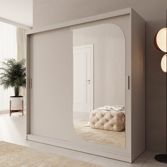 Meubella - Lava - Kledingkast 2 schuifdeuren - Beige - 200x62x200 cm
