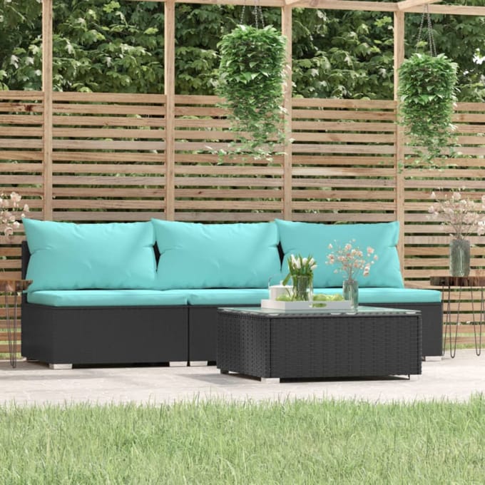 vidaXL - 4-delige - Loungeset - met - kussens - poly - rattan - zwart