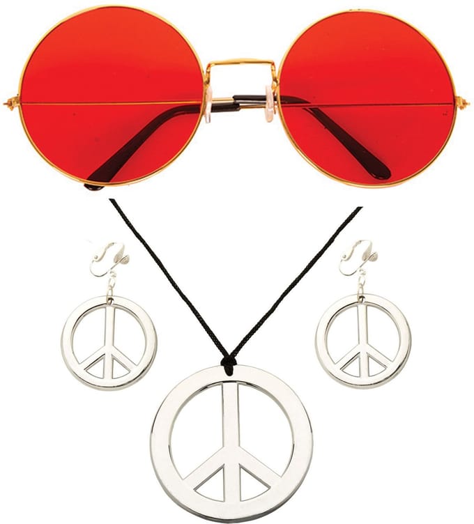 Widmann - Hippie Flower Power verkleed sieraden set met hippie bril