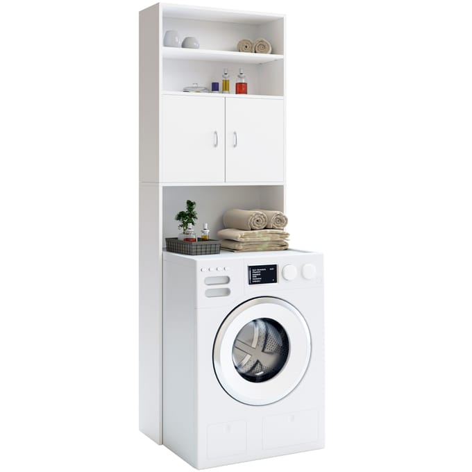 Casaria Wasmachinekast Neapel – 3 Legplanken en 2 Deuren – 185x63x20cm – Wit