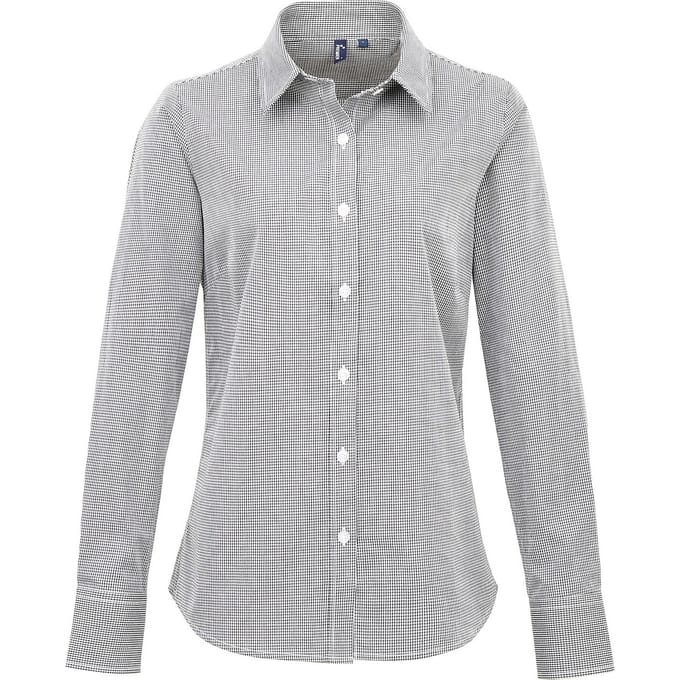 Premier Dames/Dames Gingham Shirt Met Lange Mouwen (Zwart/Wit)