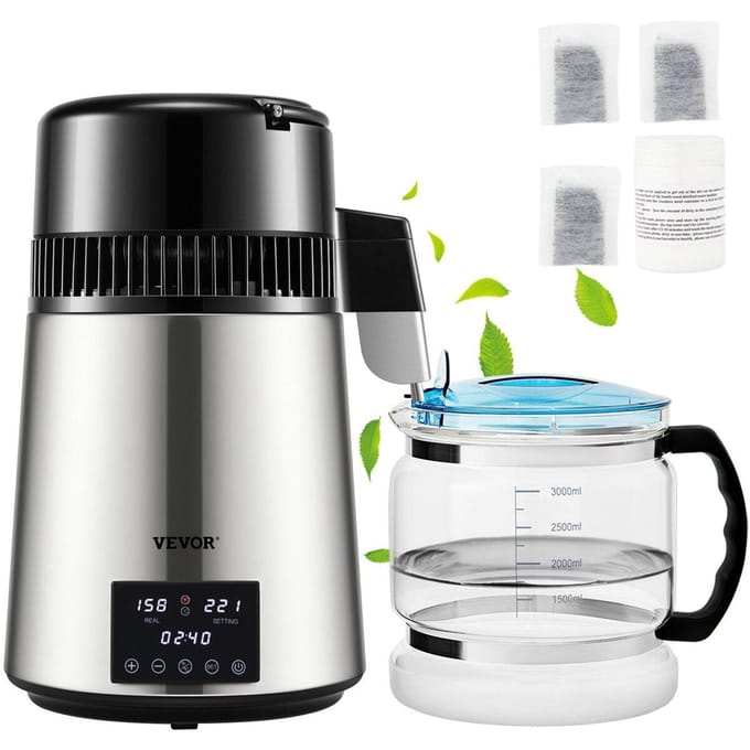 4L Waterdestilleerder 1,5L/U Gedestilleerd Water Maker Timer Dubbele Temperatuur Zilver