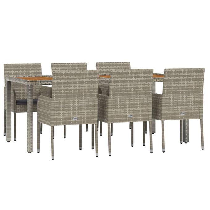 vidaXL - 7-delige - Tuinset - met - kussens - poly - rattan - grijs