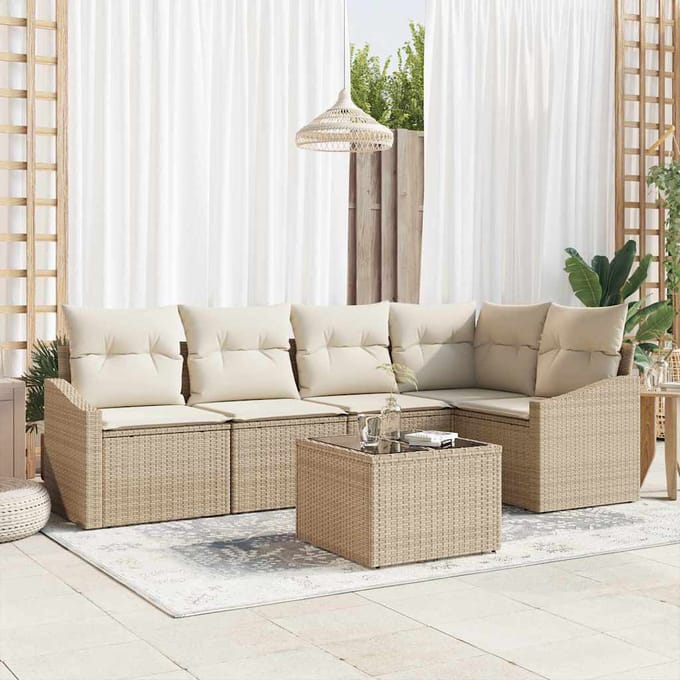vidaXL - Tuinbank - Set - 6 - st - Beige - en - Crème - poly - rattan