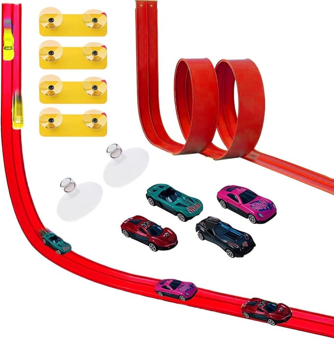 Flexibele Racebaan - Speelgoed Circuit - Creatief Spelen - Met Zuignappen - 45 Meter - Rood