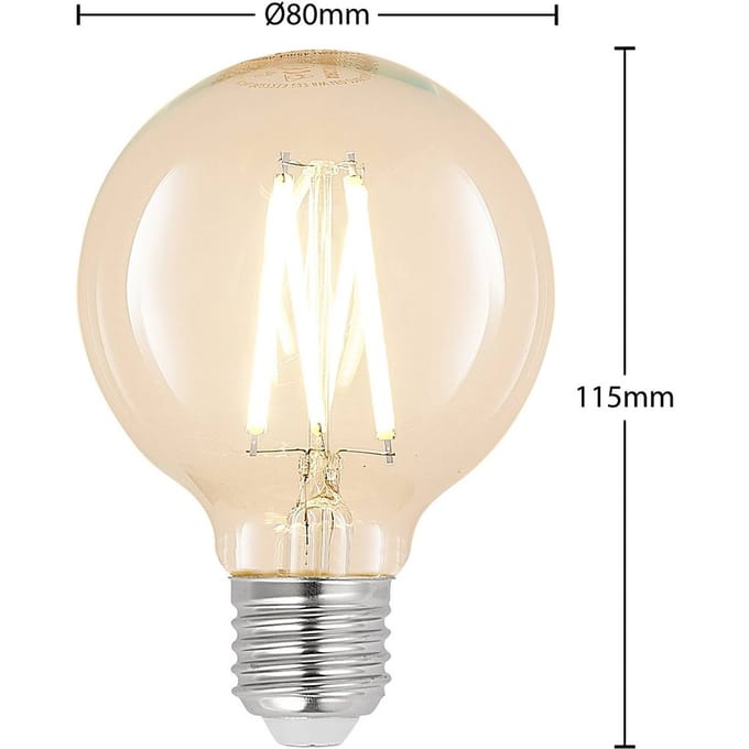 Arcchio LED lamp G80 E27, 8 W, 2.700 K, filament lamp, helder, dimbaar