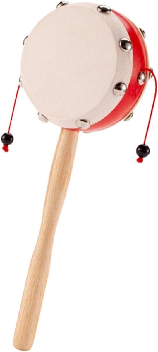 Houten Rateltrommel - Percussie Instrument - Kind Ontwikkeling - Afneembare Handgreep - 19 cm - Meerkleurig