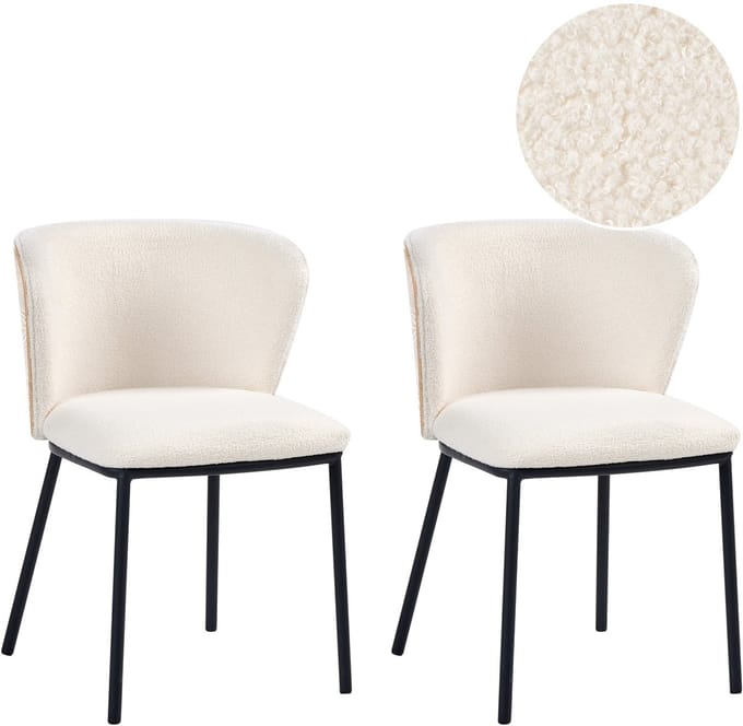 HOSKIN - Eetkamerstoel set van 2 - Off-white - Bouclé