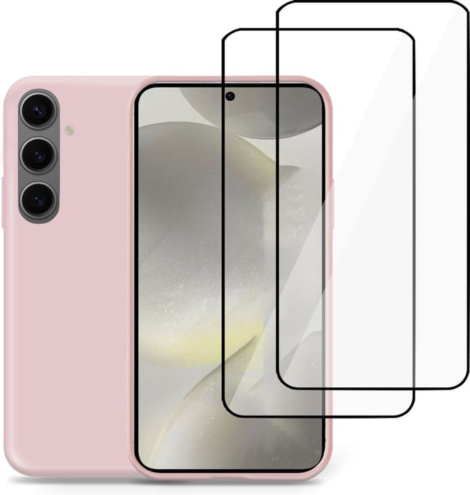Hoesje + 2x Screenprotector geschikt voor Samsung Galaxy S24 Plus – Full Screen Tempered Glass - Liquid Back Case Cover Rose